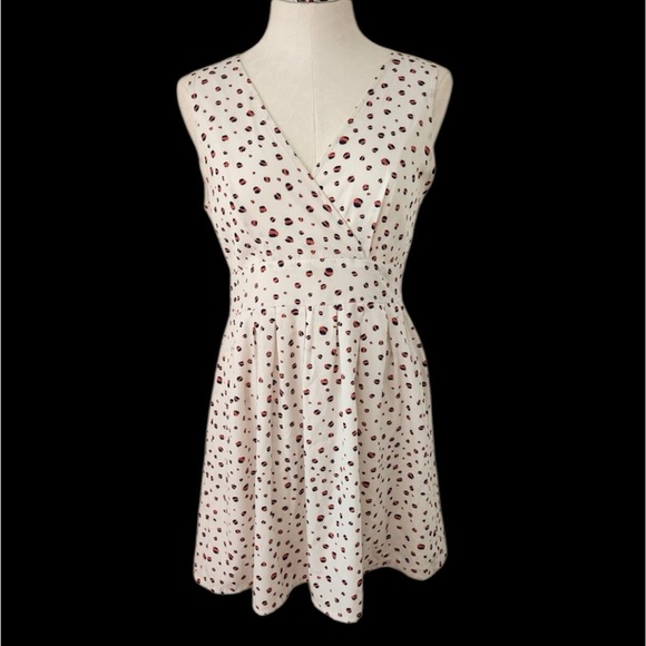 Madison Jules medium white red polka dot v neck fit and flare pleated dress - Picture 1 of 9